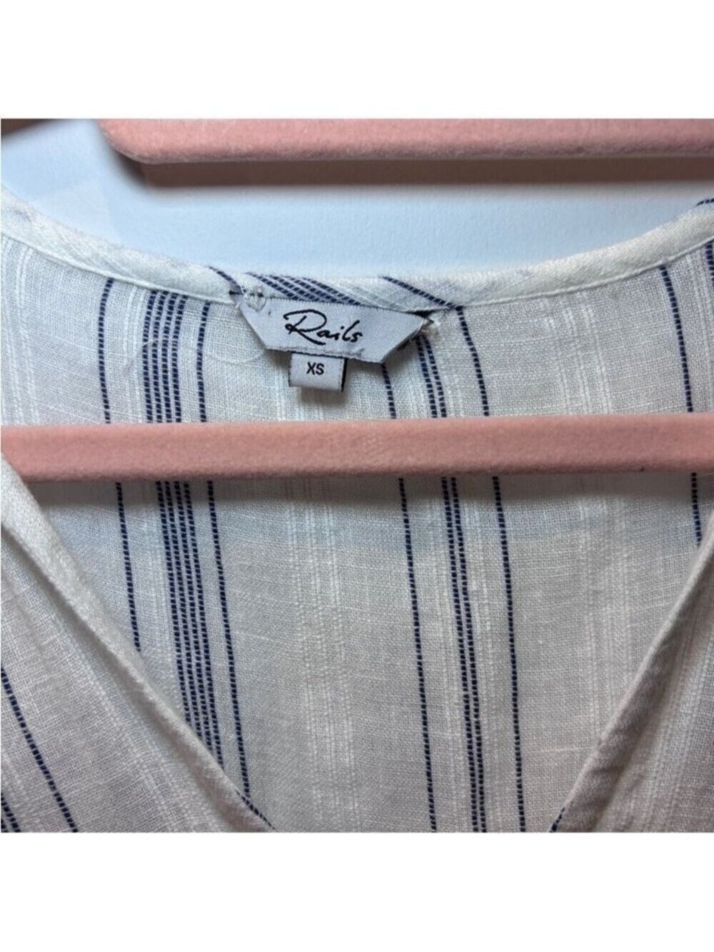 Rails Striped Mini Dress Cream Gray Blue Long Sleeve Cinched Waist XS 0472 - Picture 4 of 9